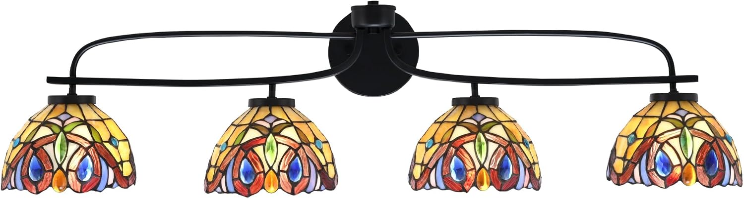 Toltec Lighting Cavella 4-Light Bath Bar – Modern Vanity Light Fixture for Bathroom – Dimmable and LED-Compatible Wall Light – Matte Black Finish, 7' Lynx Art Glass