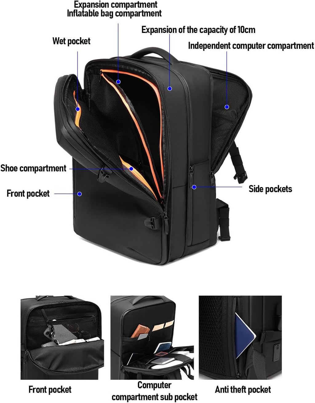 Vacuum Laptop Storage Backpack, Air Pump Vacuum Seal Compression Space Saver Bags, 40L Capacity, Extra Large Travel Backpacks, for Men & Women (Black).