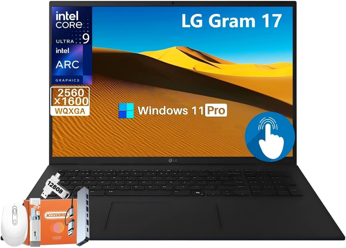 LG gram 17' Professional Touch Laptop - Intel Evo Edition with Core Ultra 9 Series 2, 32 GB RAM, 4 TB SSD, 17' WQXGA Touchscreen, AI Copilot+ PC, Up to 23.5-Hour Battery, Wi-Fi 7, Windows 11 Pro