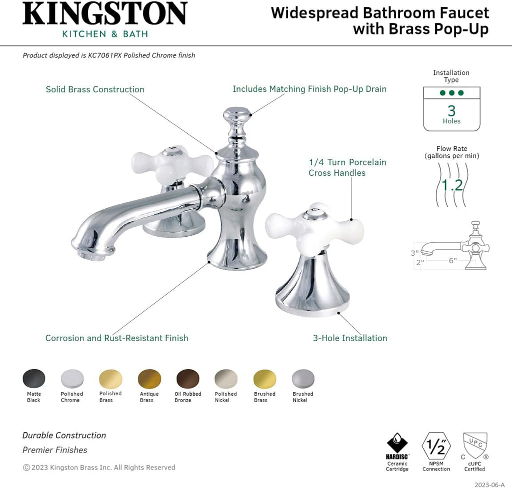 Kingston Brass KC7067PX Vintage 8 in. Widespread Bathroom Faucet, Brushed Brass