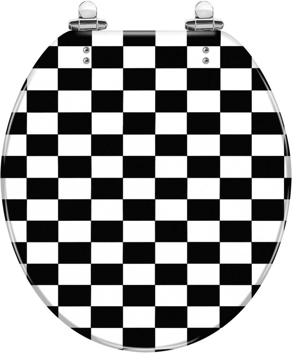 Round Toilet Seat Checkerboard black white for checkers chess featuring square pattern Resin Toilet Seat Quietly Close Quick Release Hinges with Cover Bumpers Decorative Easy to Install Clean