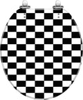 Round Toilet Seat Checkerboard black white for checkers chess featuring square pattern Resin Toilet Seat Quietly Close Quick Release Hinges with Cover Bumpers Decorative Easy to Install Clean