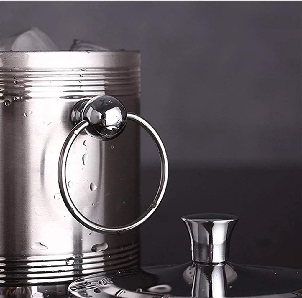 BTZHY Ice Bucket,Wine Glass Candy Double Walled Stainless Steel with Ice Tongs, Scoop, Lid, and Exclusive Handmade Nylon