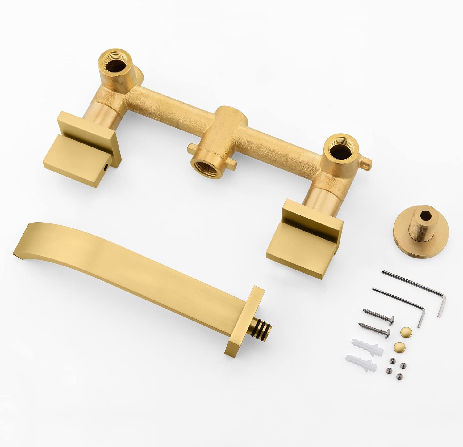 sumerain Gold Bathroom Faucet Wall Mount Bathroom Sink Faucet with Rough in Valve