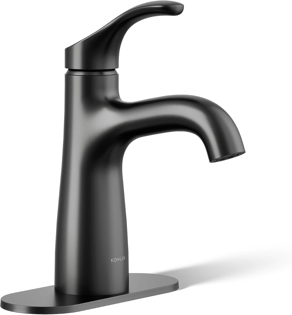 KOHLER K-27389-4-BL Simplice® Single-Handle Bathroom Sink Faucet, 1-Hole, Single-Handle Bathroom Faucets with Clicker Drain, 1.2 GPM, Matte Black