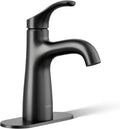 KOHLER K-27389-4-BL Simplice® Single-Handle Bathroom Sink Faucet, 1-Hole, Single-Handle Bathroom Faucets with Clicker Drain, 1.2 GPM, Matte Black