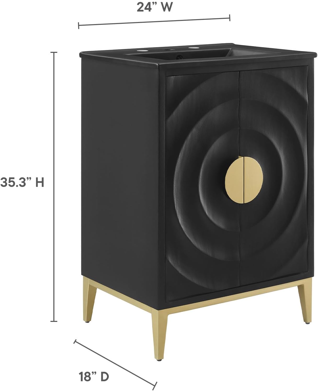 Modway Beau 24 Inch Wood Bathroom Vanity Cabinet in Black Black