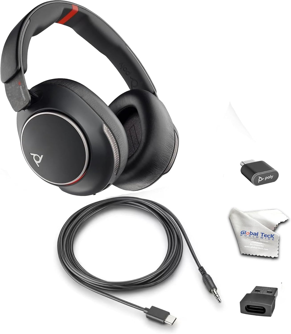 Poly Voyager Surround 85 UC USB-C Bluetooth Boomless Noise-Canceling Wireless Headset with Charging Stand & GTW Microfiber Cloth - Compatible with Smartphones, Tablets, PC/MAC, Open Office Certified