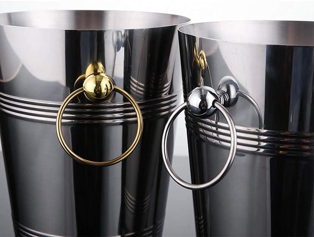 Ice Bucket,Ice Bucket with Lid and Ice Tongs,European-Style Creative Portable Silver Ear Barrel, Red Wine Champagne Ice Bar Home Xiaoice Bucket, Stainless Steel Silver 3L5L
