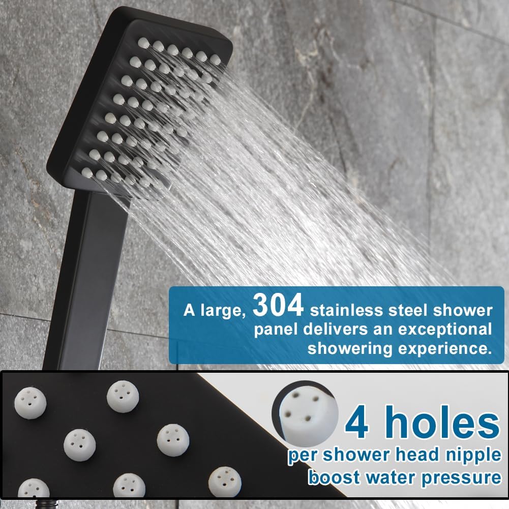 Matte Black Shower Faucet Set Bathroom Rainfall Shower System, 12 Inch Ceiling Mount Shower Head with 6 Inch Wall Mount Shower Head, Include Shower Valve and Trim Kit