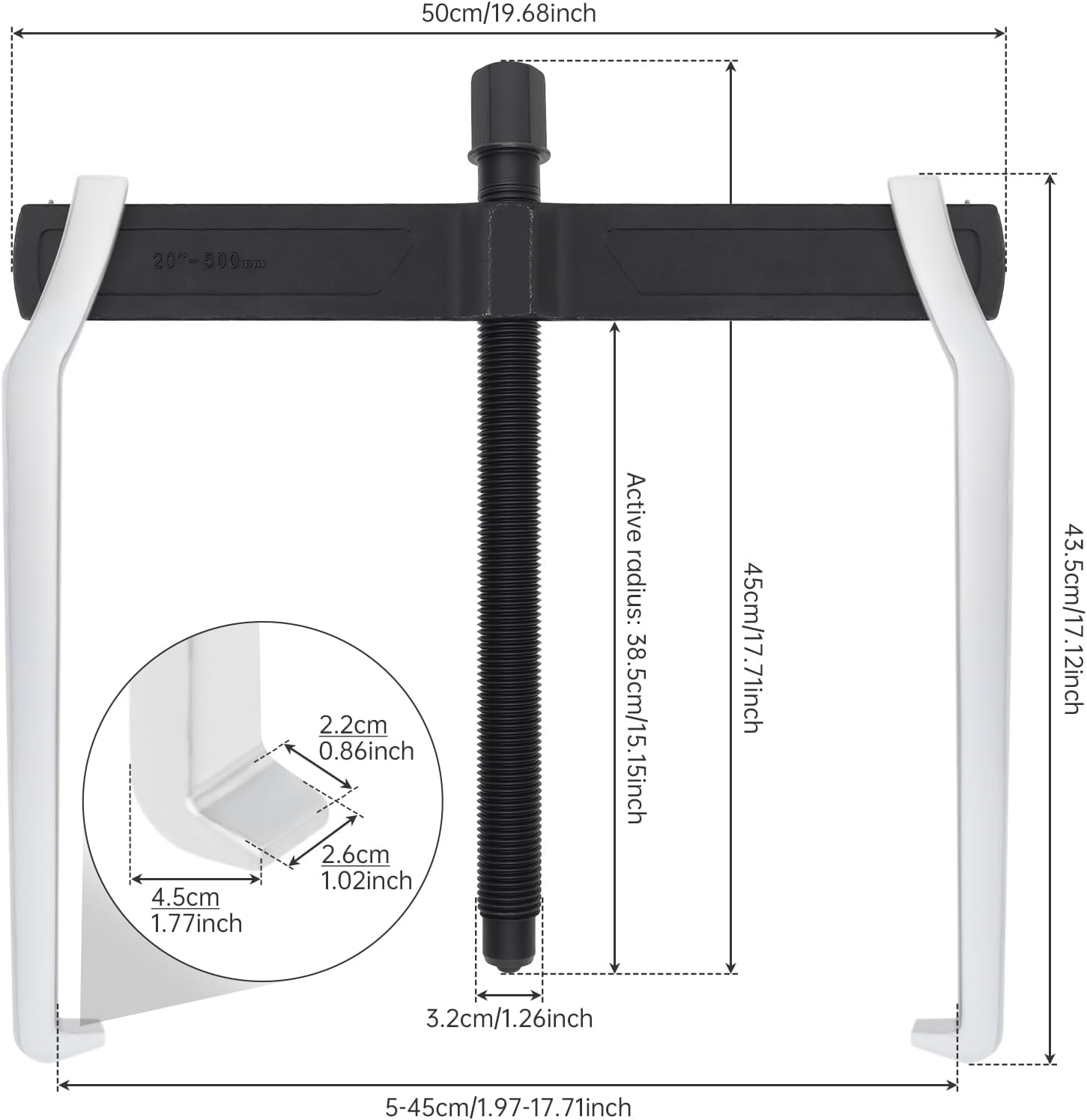 ChgImposs 20 Inch 2-Jaw Gear Puller, Heavy Duty CR-V Adjustable Reversible Bearing Puller Tool for External & Internal Removal of Pulleys, Flywheels, Bearings, Gears, Brake Drums