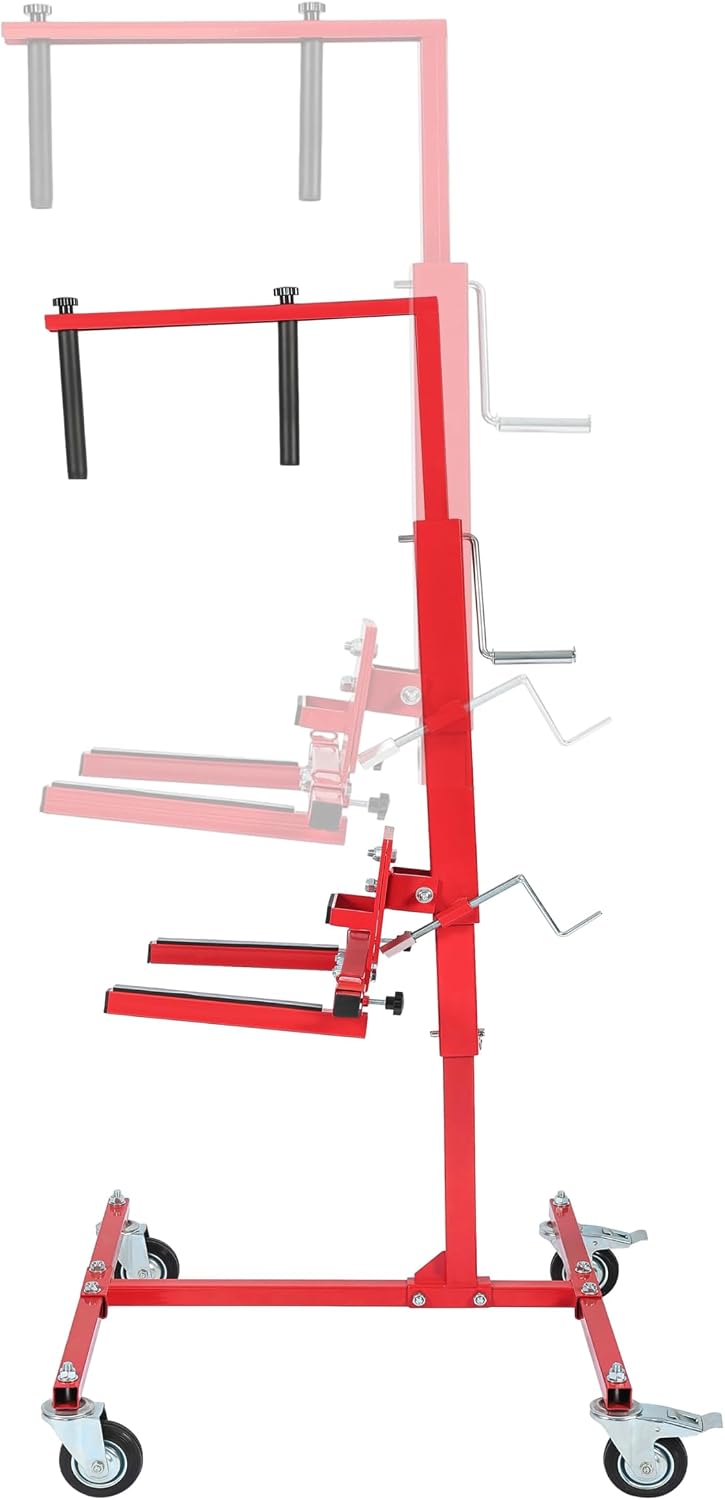 HECASA Adjustable Car Door Installer and Remover Jack Lift Hoist w/Swivel Castors & Straps Hoist Jack Stand Dolly Heavy Duty Auto Body Car Door Floor Jack Stand Steel Red