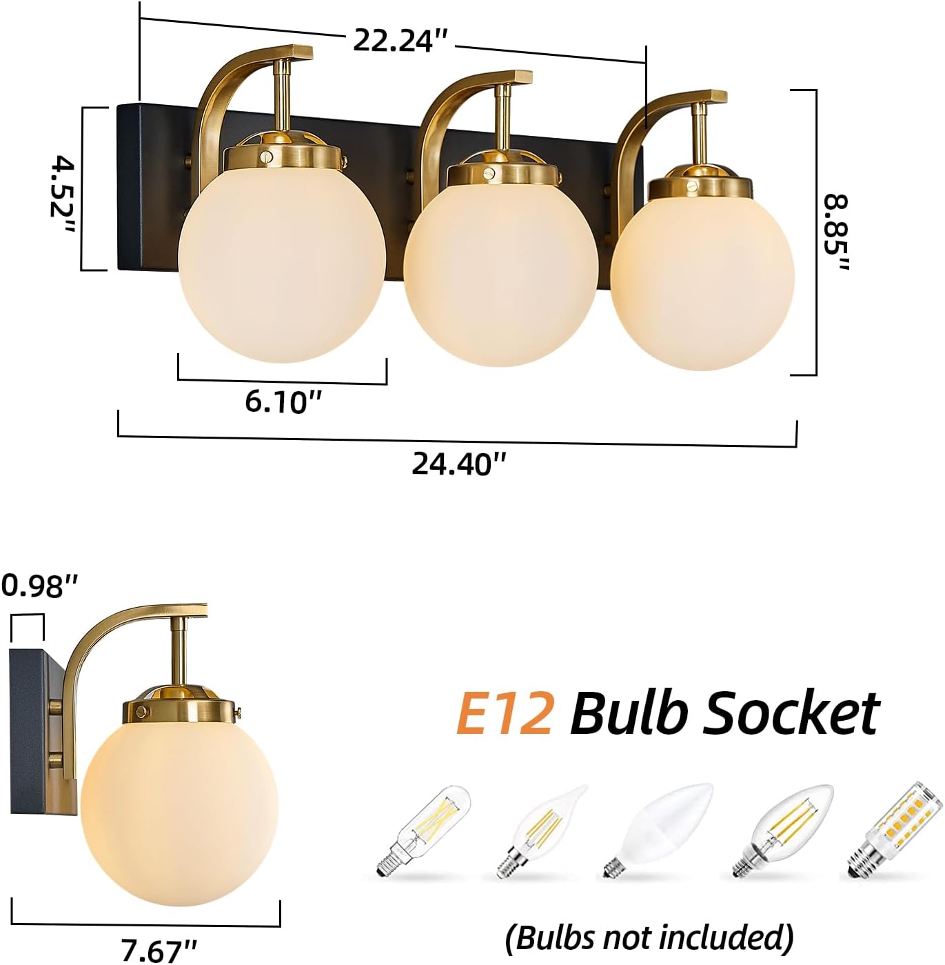 Bathroom Vanity Light Fixtures Over Mirror Modern Sand Black Gold 3 Lights Wall Sconce Vanity Light for Bathroom Lighting