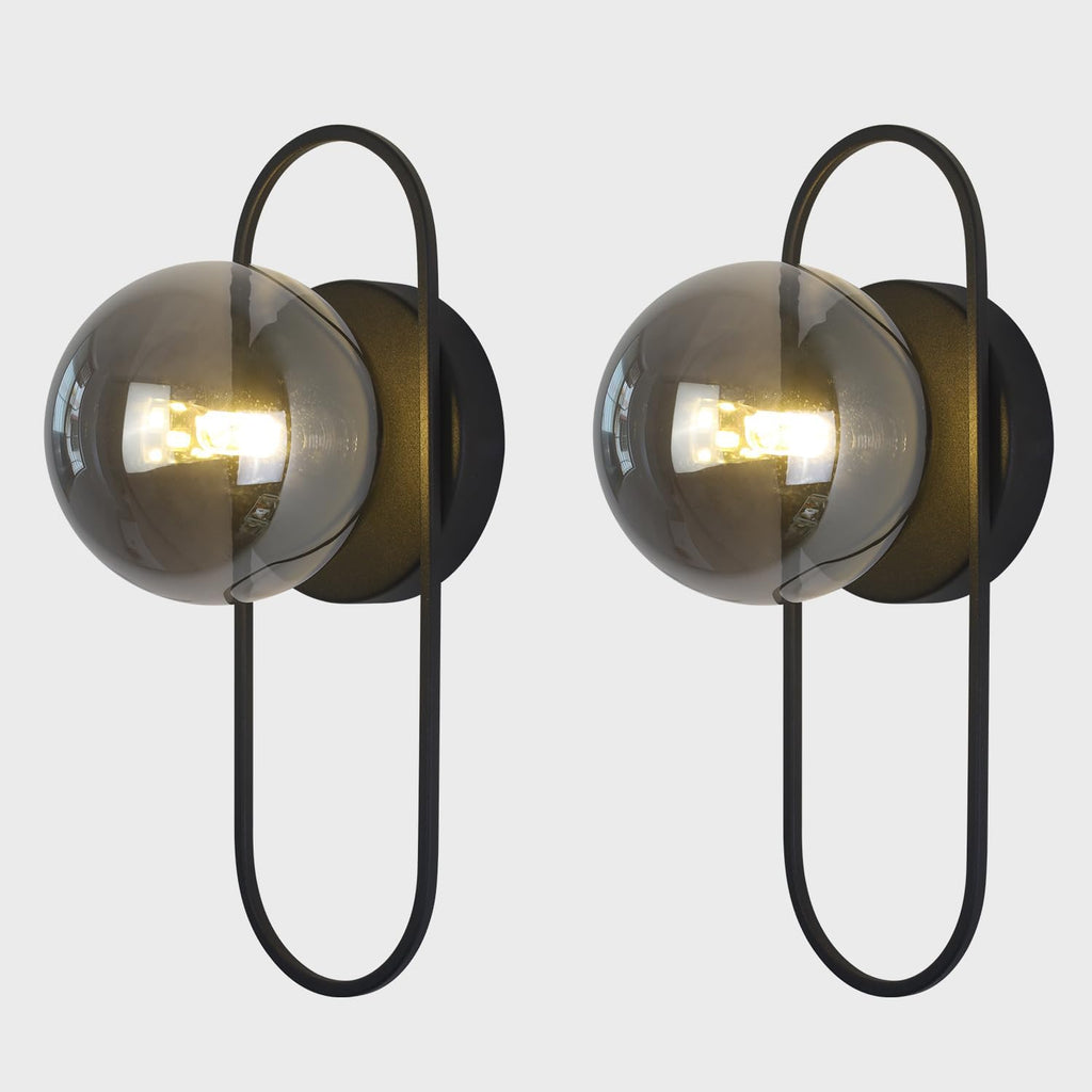 Black Globe Wall Sconce Mid Century Modern Bathroom Vanity Light Fixture Small Black and Glass Wall Mounted Light Vintage Hallway Sconces Wall Lighting (2 Pack)