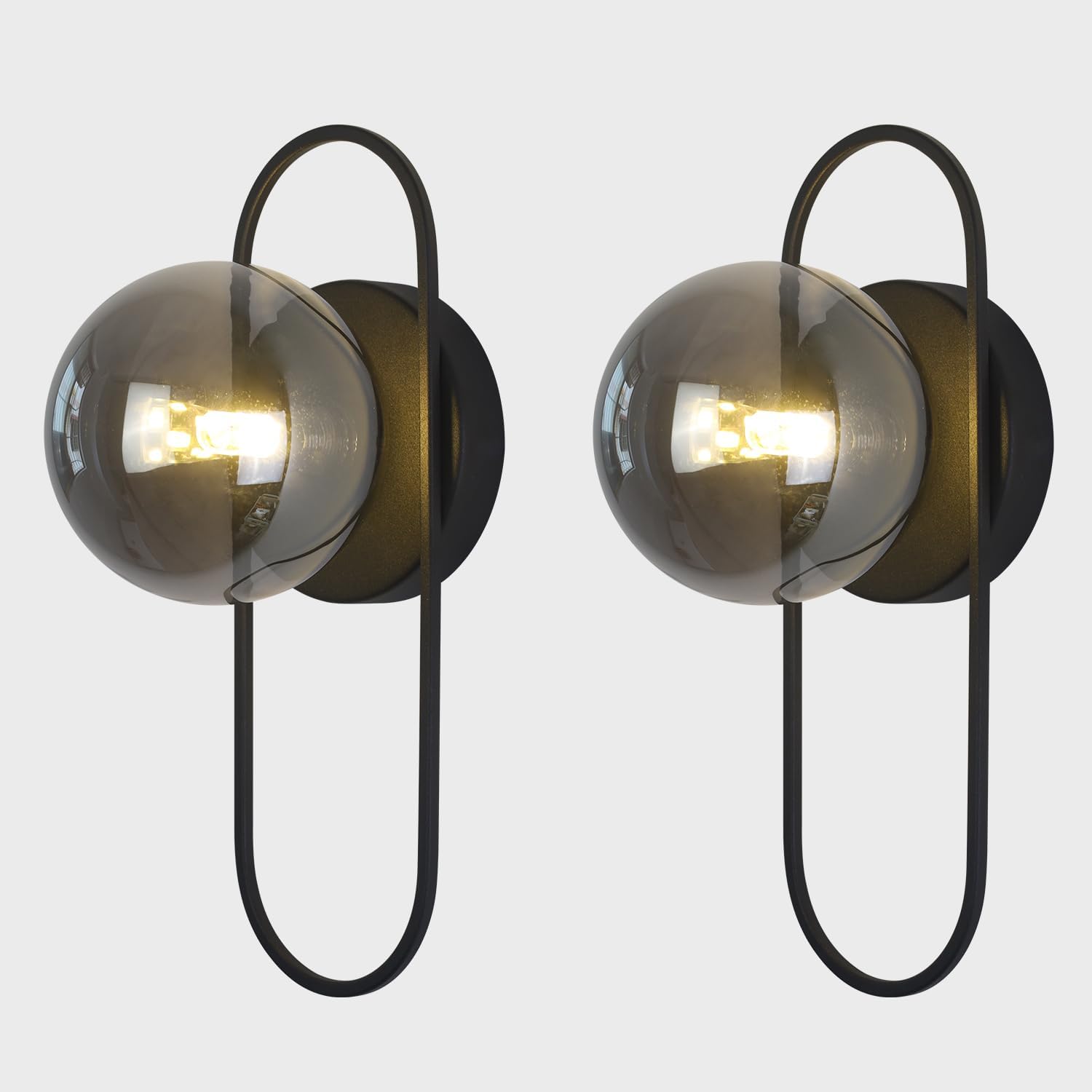 Black Globe Wall Sconce Mid Century Modern Bathroom Vanity Light Fixture Small Black and Glass Wall Mounted Light Vintage Hallway Sconces Wall Lighting (2 Pack)