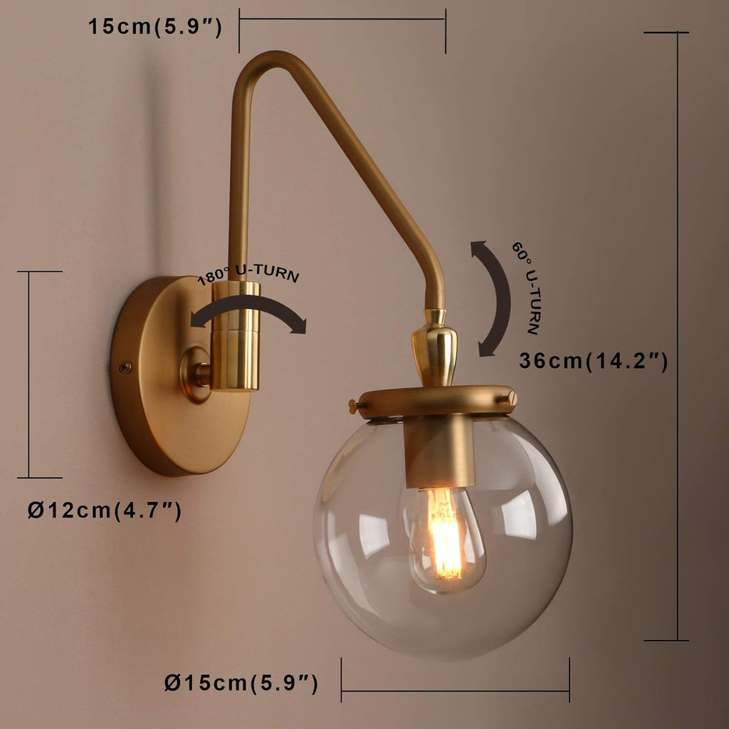 Pathson Industrial Swing Arm Wall Sconce Lighting, Adjustable Globe Wall Vanity Light for Bathroom, Hardwired Wall Lamp Fixture for Bedside Living Room Study Room (Antique)