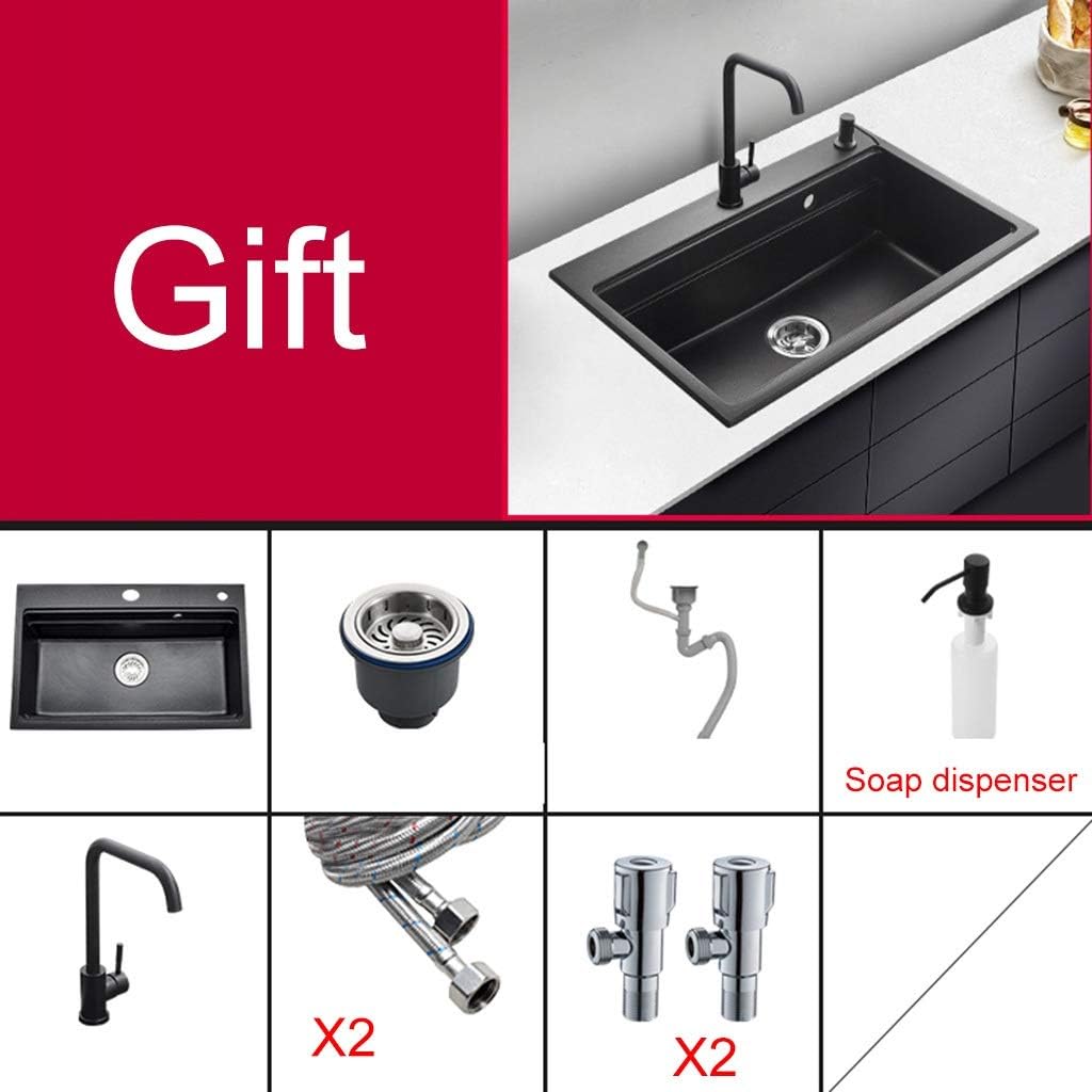 Kitchen Sinks Bath Fixtures Square Sink Black Kitchen Wash Basin Bathroom Washing Hands Sink Kitchen Cleaning Pool Makeup Big Pool Quartz Stone Single Mouth S
