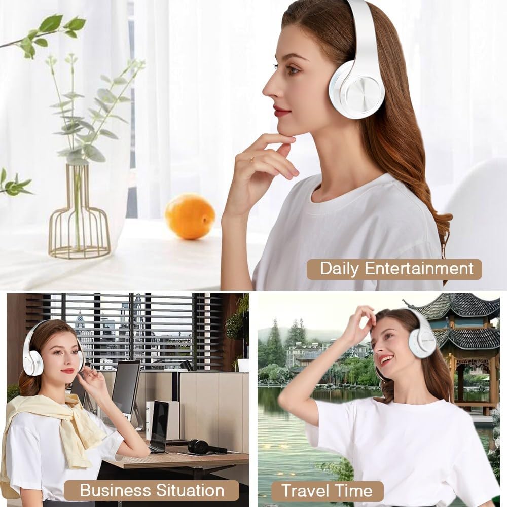 Bluetooth Headphones, Chat- Comfortable Over Ear Stereo Headphsets with Mic, Soft Earmuffs/Foldable/SD/TF, 20H Playtime, Great for Music/OFC/Tour/Gym/Game (10pcs Gold Colors)