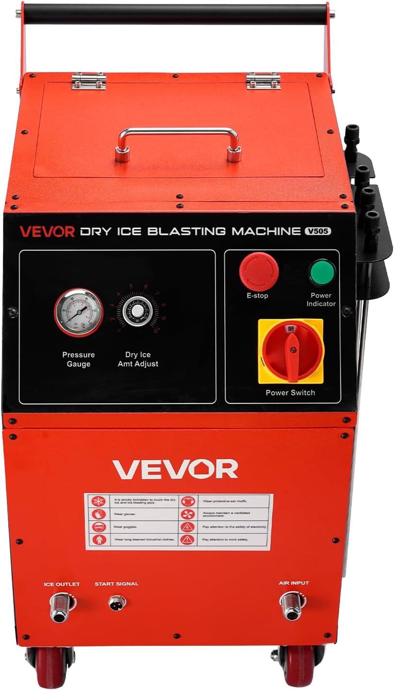 VEVOR Dry Ice Blasting Machine, 11LBS (5KG) Capacity Dry Ice Cleaning Machine with 4 Nozzles, Adjustable Pressure & Dry Ice Amount, Movable Blaster Cleaner for Automotive Ship Aviation Chemical, 120V