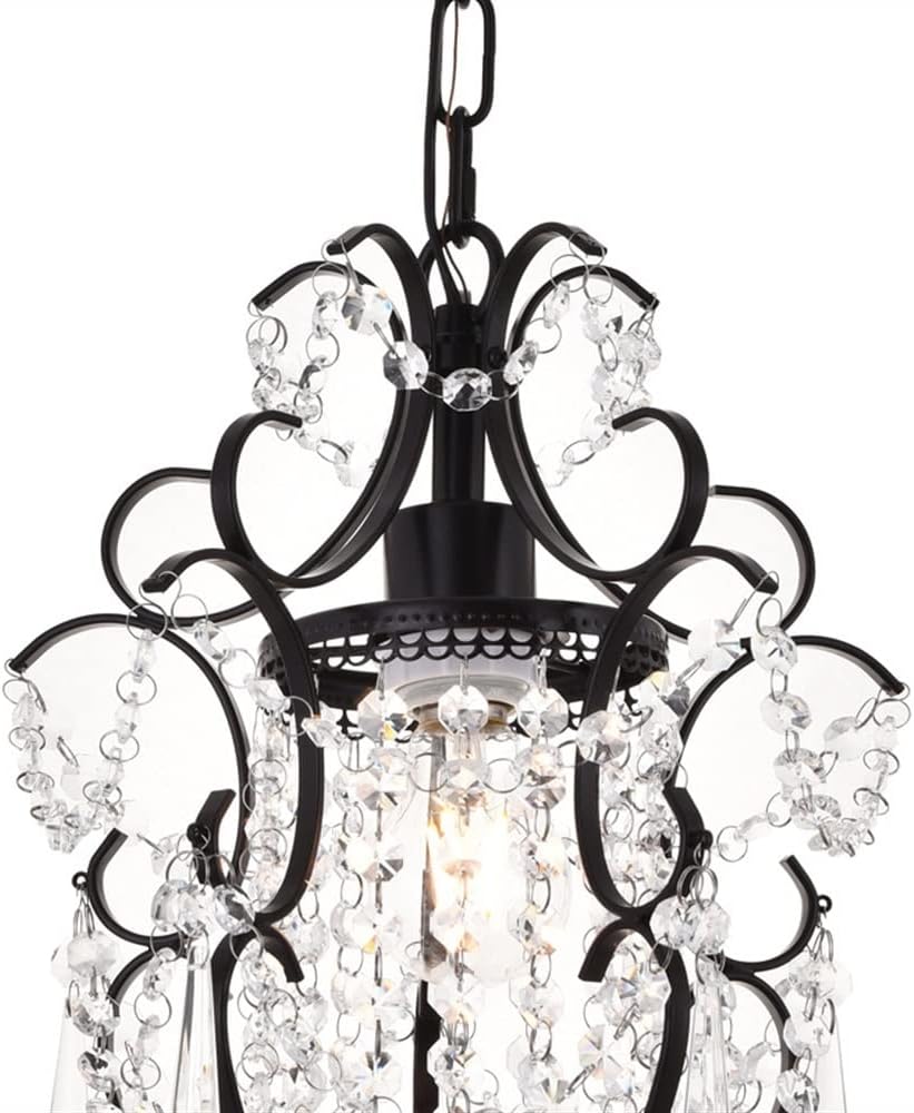 KISAD Rustic Vintage Crystal Chandelier Wrought Iron K9 Raindrop Pendant Light Adjustable Chain Ceiling Hanging Lighting Fixture for Entry Hallway Cloakroom Restaurant Bathroom Foyer (Color : Black)