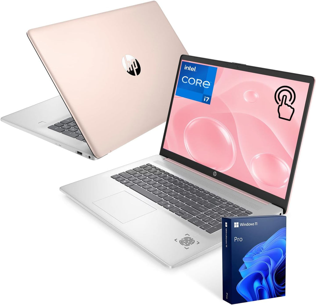 HP 17.3' Touchscreen Laptop, Intel Core i7-1355U, Pale Rose Gold, 16GB RAM, 1TB SSD, Webcam, HDMI, Backlit Keyboard, Fingerprint Reader, Wi-Fi 6, Windows 11 Pro