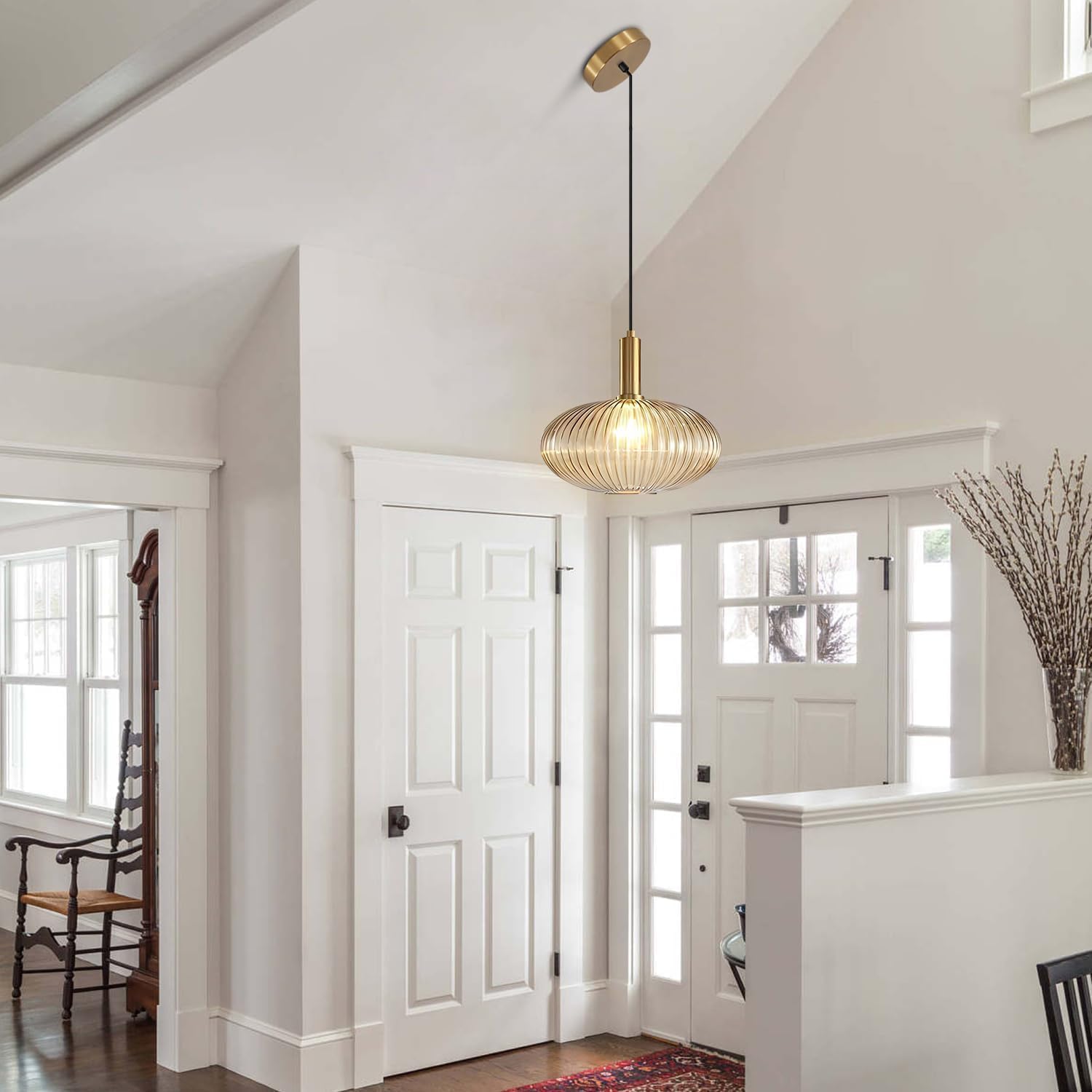 Modern Large Globe Pendant Light Fixture Nordic Glass Pendant Light Kitchen Farmhouse Kitchen Island Two-Pick Light Vintage Single Ceiling Hanging Light (Two-Pick-Amber)