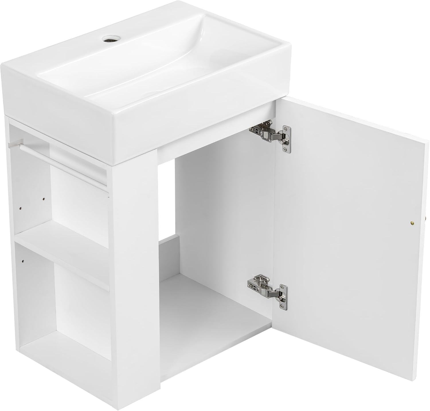 20-inch Bathroom Vanity with Sink Combo, Wall-Mounted Single Storage Cabinet with One Cabinet & Left 2-Tier Storage Shelves, Wooden Vanity with Ceramic Basin for Bathroom, White