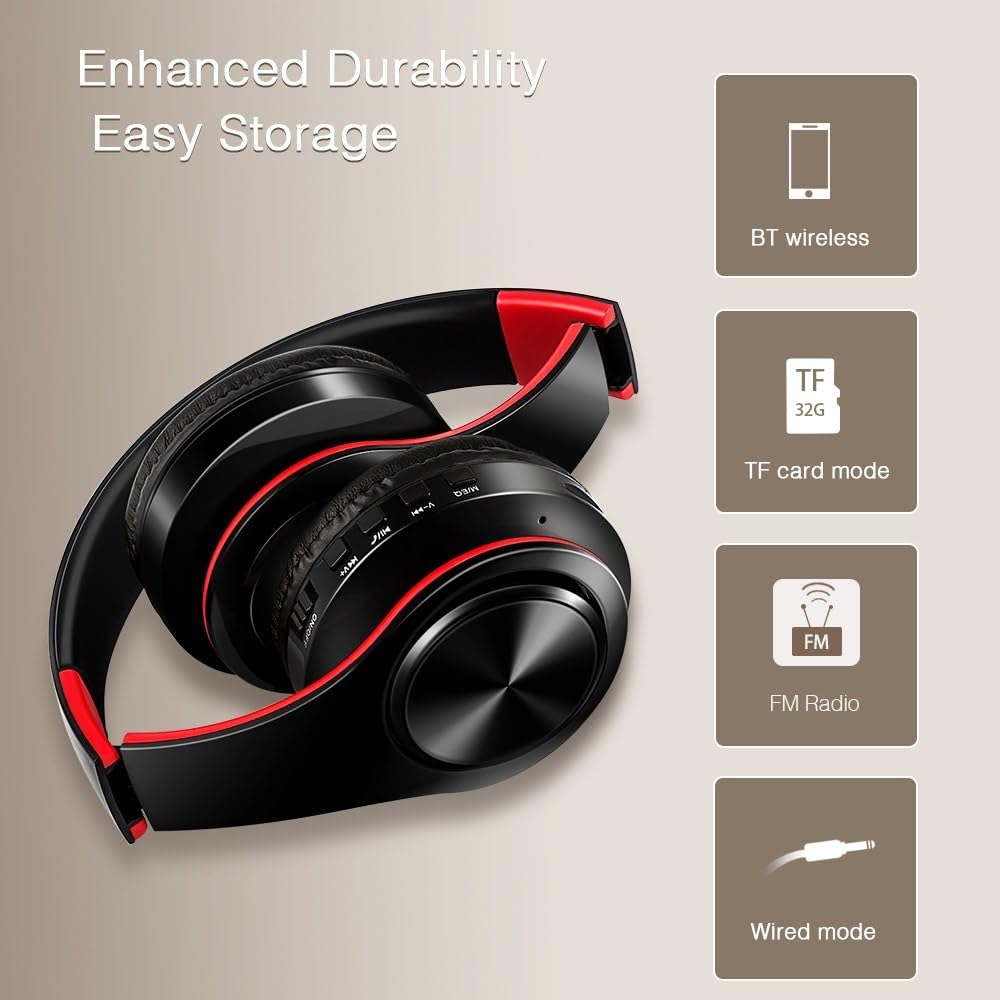 Bluetooth Headphones, Chat- Comfortable Over Ear Stereo Headphsets with Mic, Soft Earmuffs/Foldable/SD/TF, 20H Playtime, Great for Music/OFC/Tour/Gym/Game (20pcs red Colors)