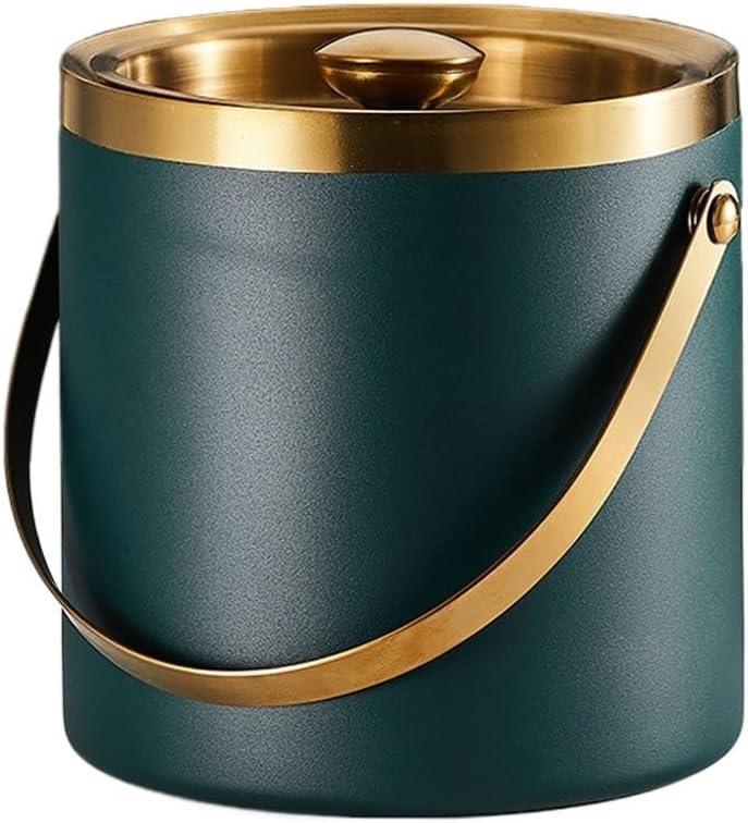 JSEIAJB Stainless Steel Ice Bucket with Layer Insulation and Cold Insulation KTV Champagne Red Ice Bucket(Gray)