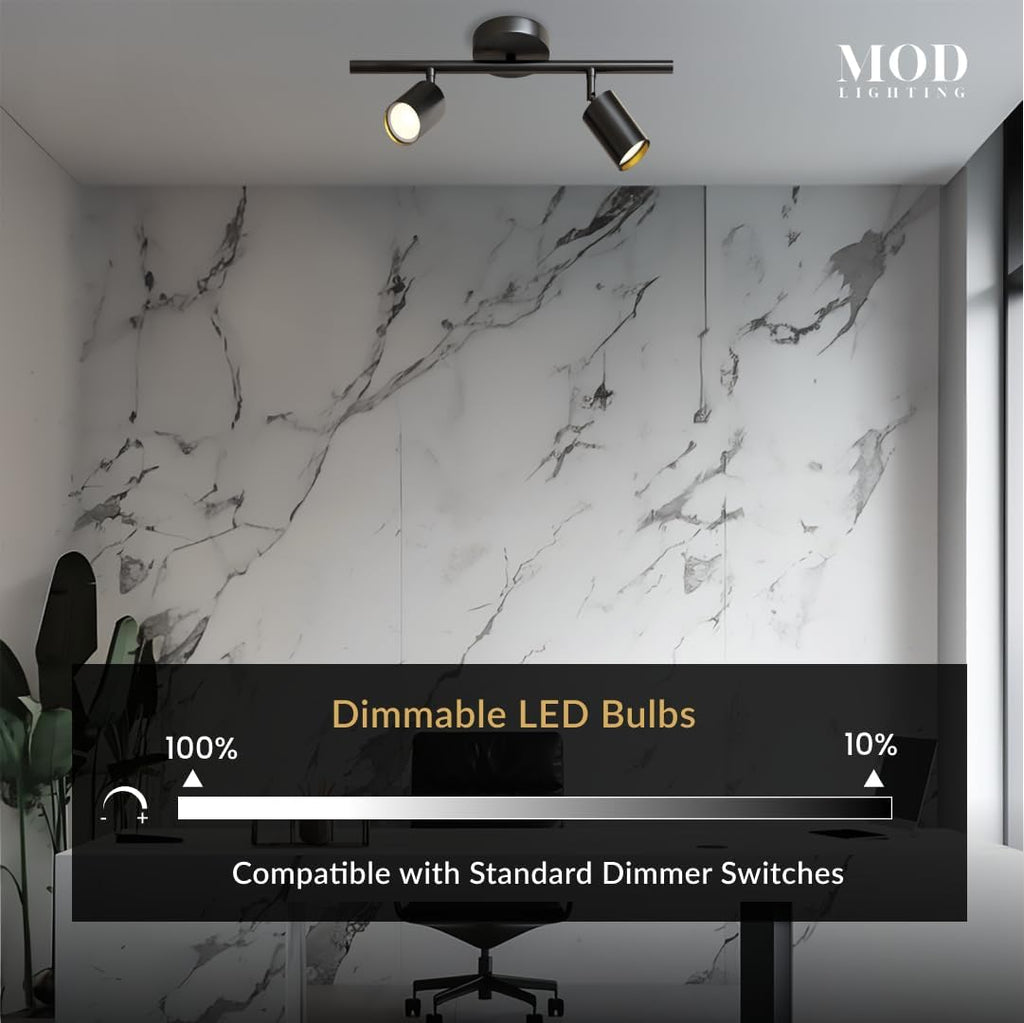 MOD LIGHTING Harris | Modern Track Lights LED, Indoor Ceiling Light Fixture for Living Room, Kitchen Island Ceiling Lighting, Solid Brass Light Fixture (Βlack | Warm White | 2 Lights)