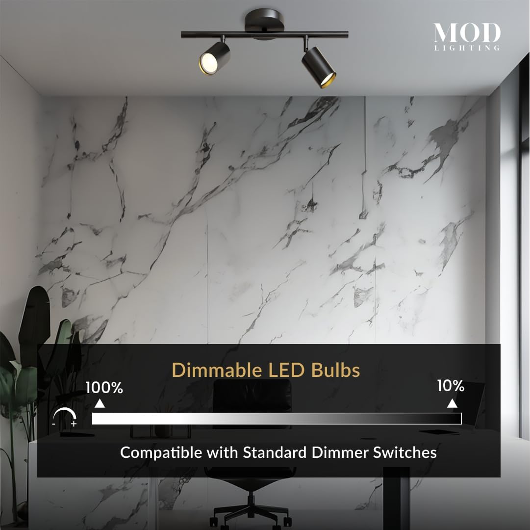 MOD LIGHTING Harris | Modern Track Lights LED, Indoor Ceiling Light Fixture for Living Room, Kitchen Island Ceiling Lighting, Solid Brass Light Fixture (Βlack | Warm White | 2 Lights)
