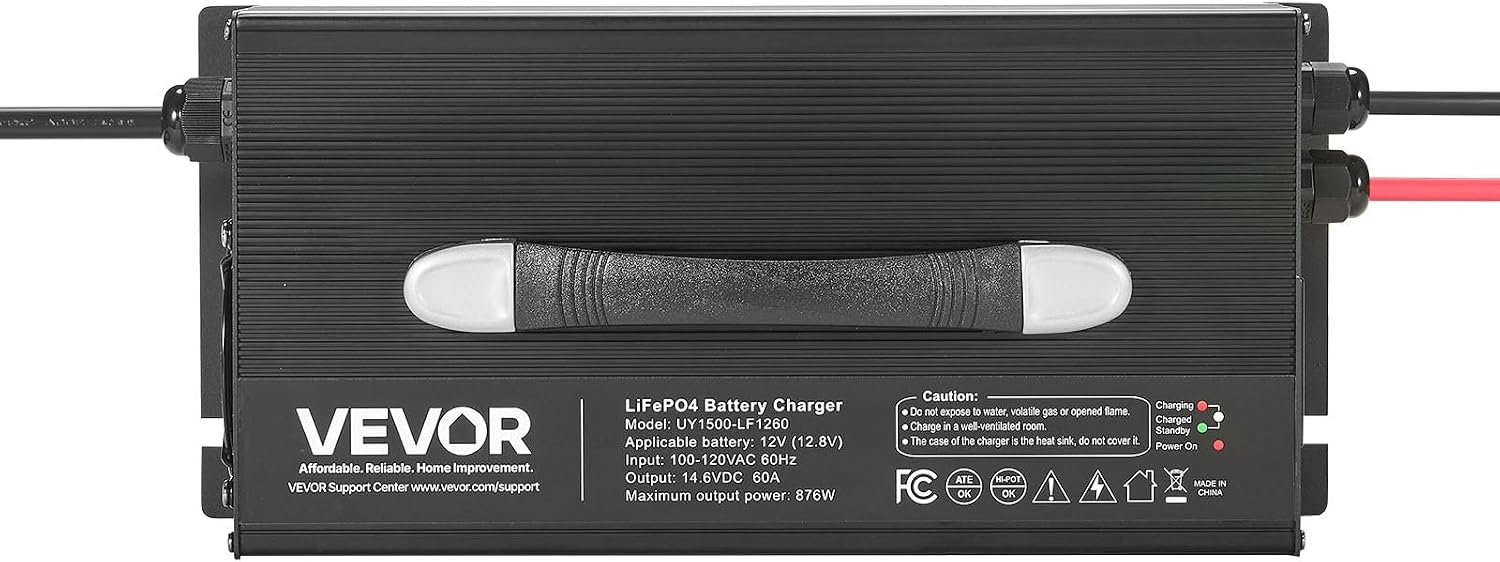 VEVOR 12V 60A Lithium Battery Charger, 14.6V, AC-DC LiFePO4 Smart Charger, with Anderson Connector, LED Indicator, 0V Activation, for Lithium LiFePO4 Deep Cycle Rechargeable Batteries of Boat, RV