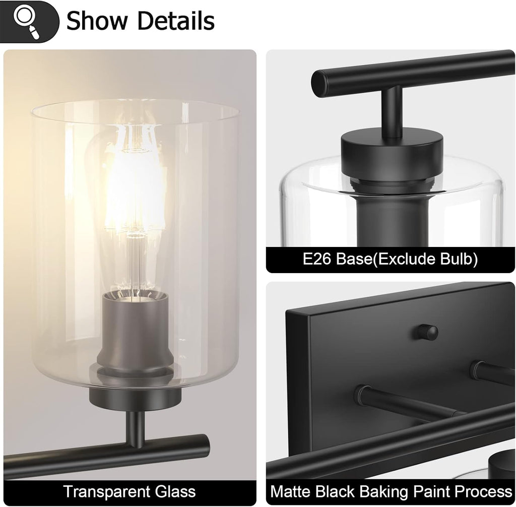 Aipsun 5 Lights Black Vanity Lights Fixtures Over Mirror with Clear Glass Shades Industrial Wall Light Fixture for Bathroom(Exclude Bulb)
