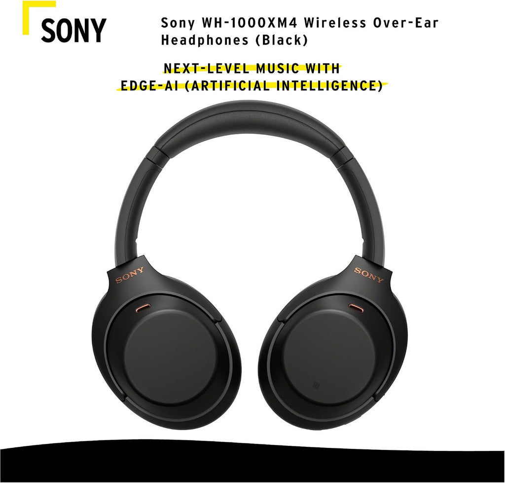 Sony WH-1000XM4 Wireless Bluetooth Noise Canceling Over-Ear Headphones (Black) Bundle with 10000mAh Ultra-Portable LED Display Wireless Quick Charge Battery Bank (2 Items)