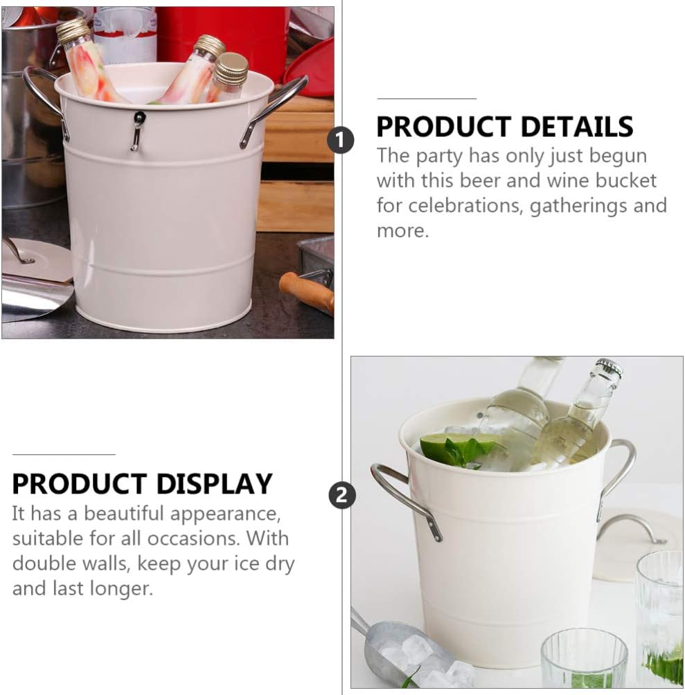 Mini Fridge Freezer Ice Bucket with Ice Scoop Metal Drink Tub Keeps Ice Cold Dry Carry Handle for Home Bar Chilling Beer Champagne Wine 4. 5L White Large Ice Bucket,Ice Buckets/White
