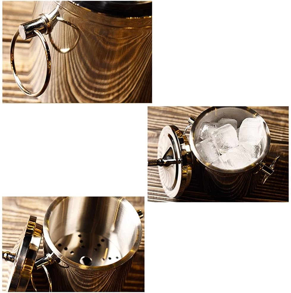 Ice Bucket,Tub Stainless Steel Bar Cooler Freezer with Lid Wine Bucket with Earrings Insulation Bucket Ice Filter 2L/Silver
