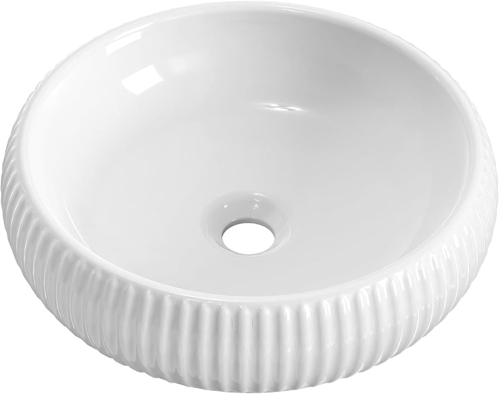 Bathroom Vessel Sink above Counter, Bowl Sinks for Bathroom, Countertop White Bathroom Sink 16.4' for Cabinet Lavatory Vanity Porcelain Ceramic, CBS131