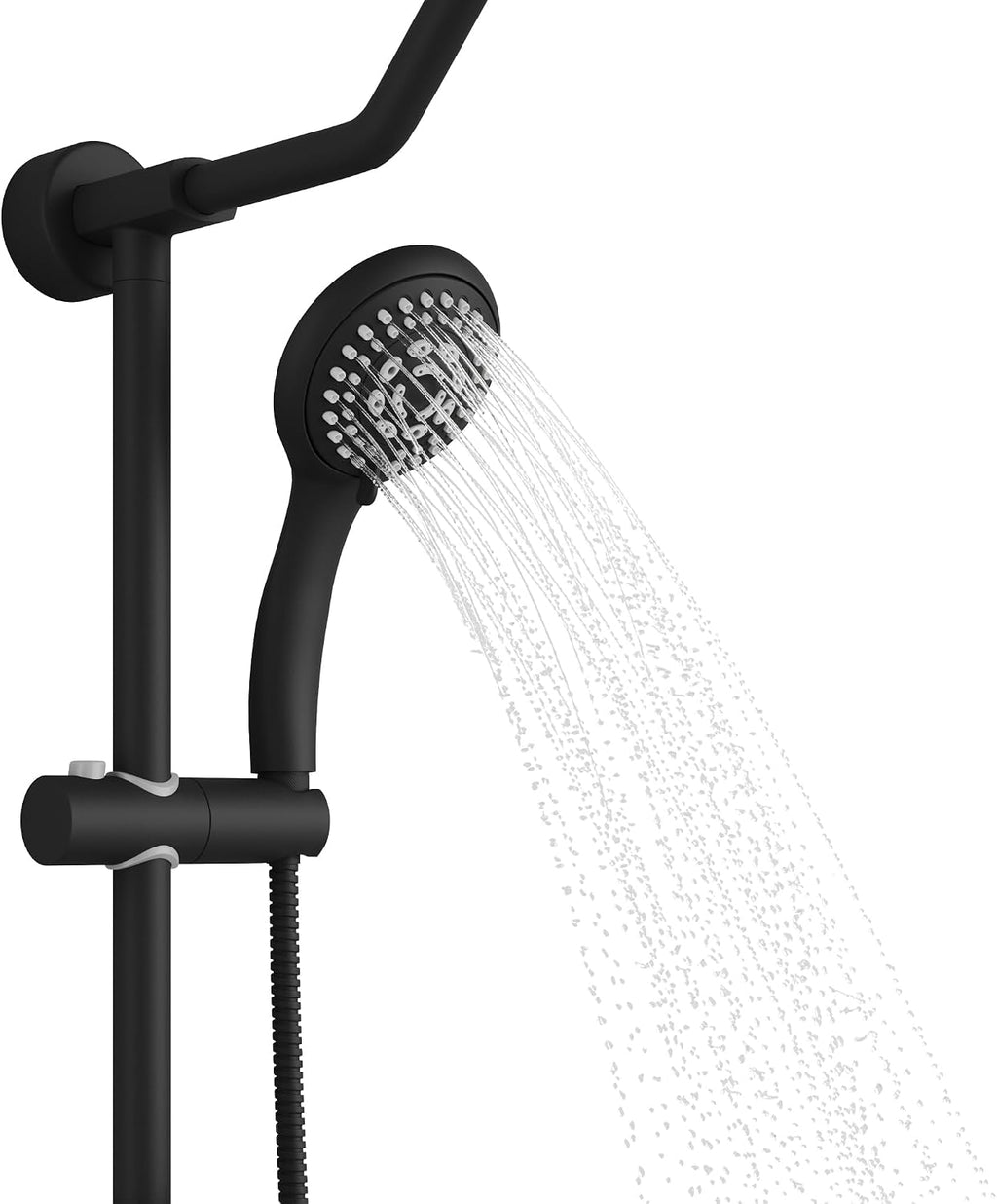 PULSE ShowerSpas Kauai III Matte Black Rain Shower Head with Handheld Spray - 2.5 GPM, 8' Showerhead, 5-Function HandShower, Adjustable Slide Bar - Shower Heads with Handheld Spray Combo