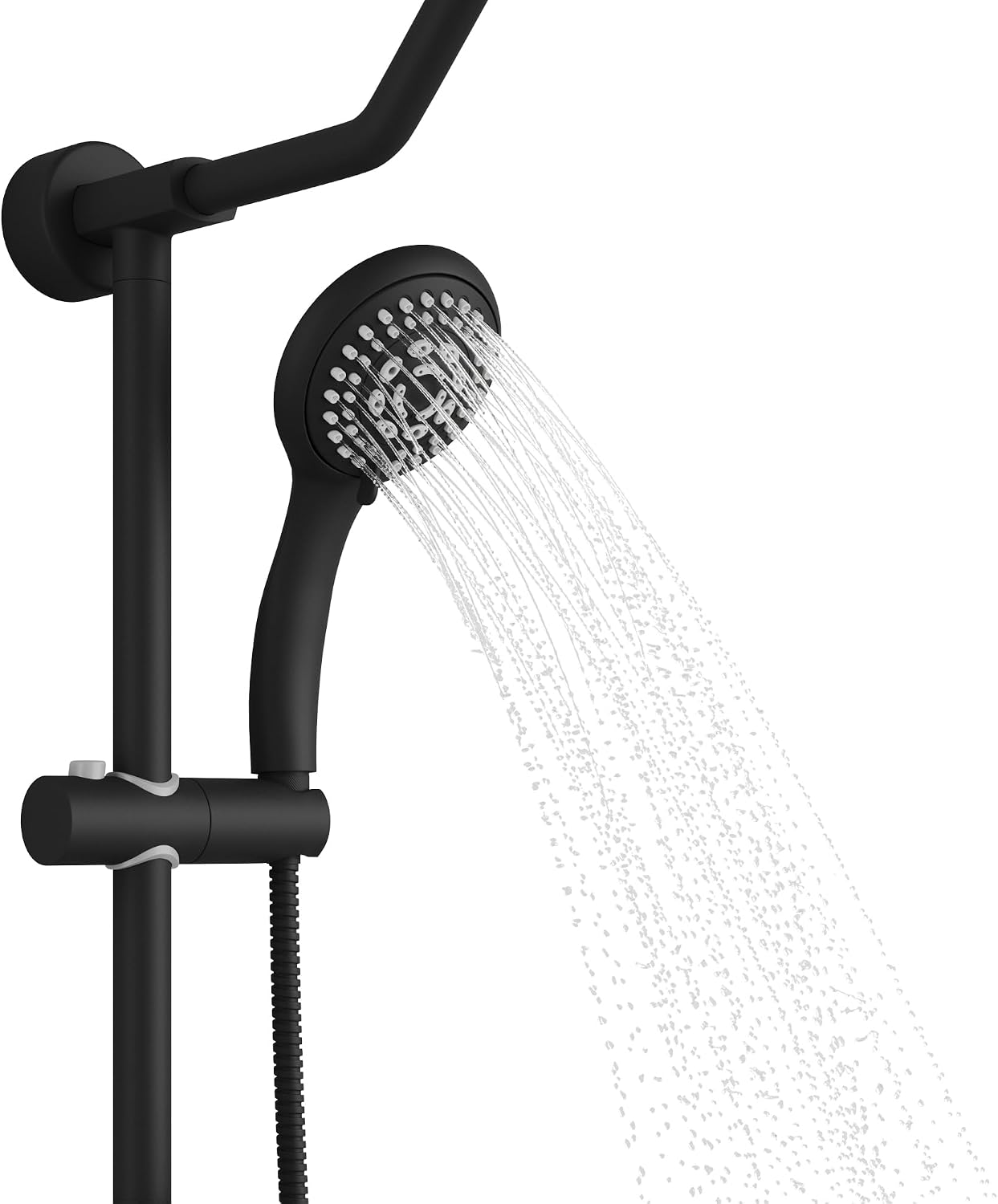 PULSE ShowerSpas Kauai III Matte Black Rain Shower Head with Handheld Spray - 2.5 GPM, 8' Showerhead, 5-Function HandShower, Adjustable Slide Bar - Shower Heads with Handheld Spray Combo