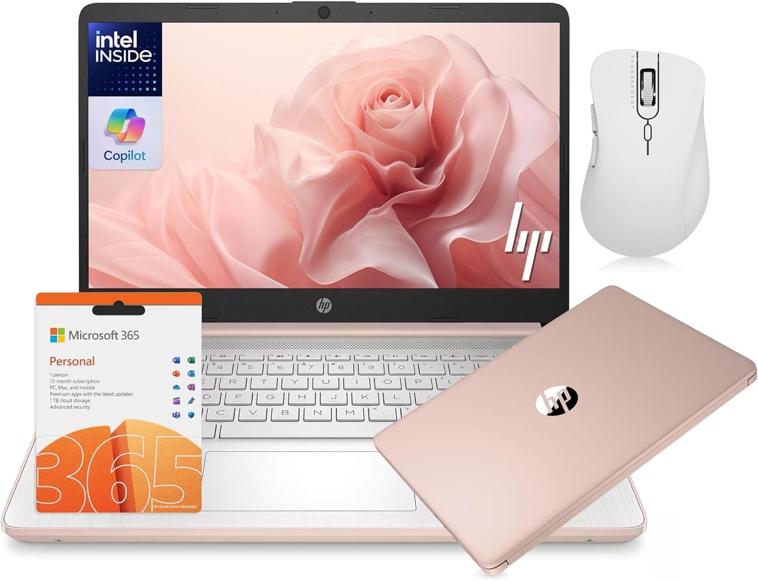 HP 14 Laptop Student Business 2025 Flagship, AI Copilot, 4-Core 13th Gen Intel CPU, 16GB RAM, 128GB UFS Storage, 1-Yr Office 365, Long Battery, Win 11S Rose Gold