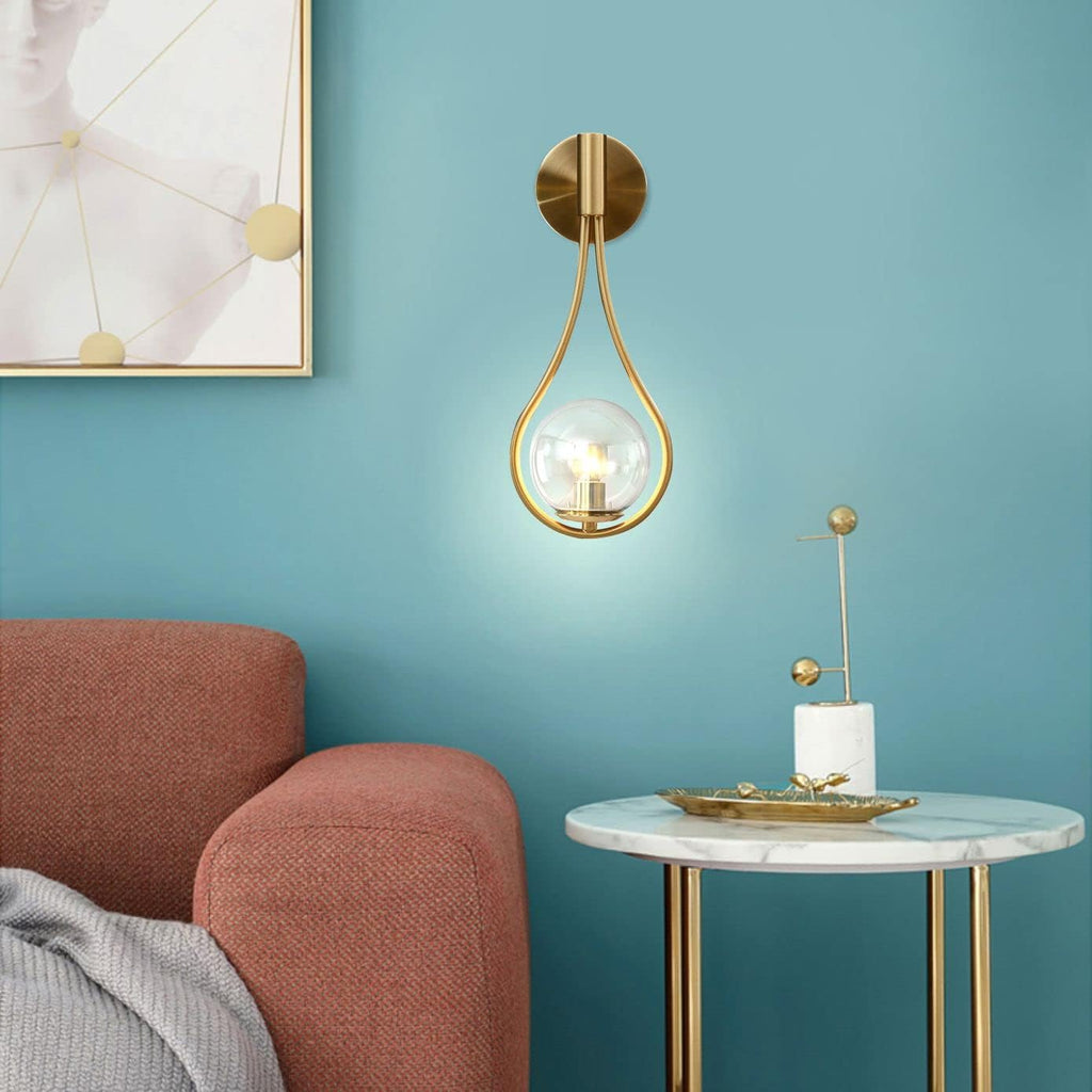 BOKT Gold Globe Glass Wall Sconce 2 Pack Mid-Century Modern Vanity Lights Industrial Clear Glass Bathroom Vanity Light Indoor Wall Lamp for Living Room Hallway Bedroom…