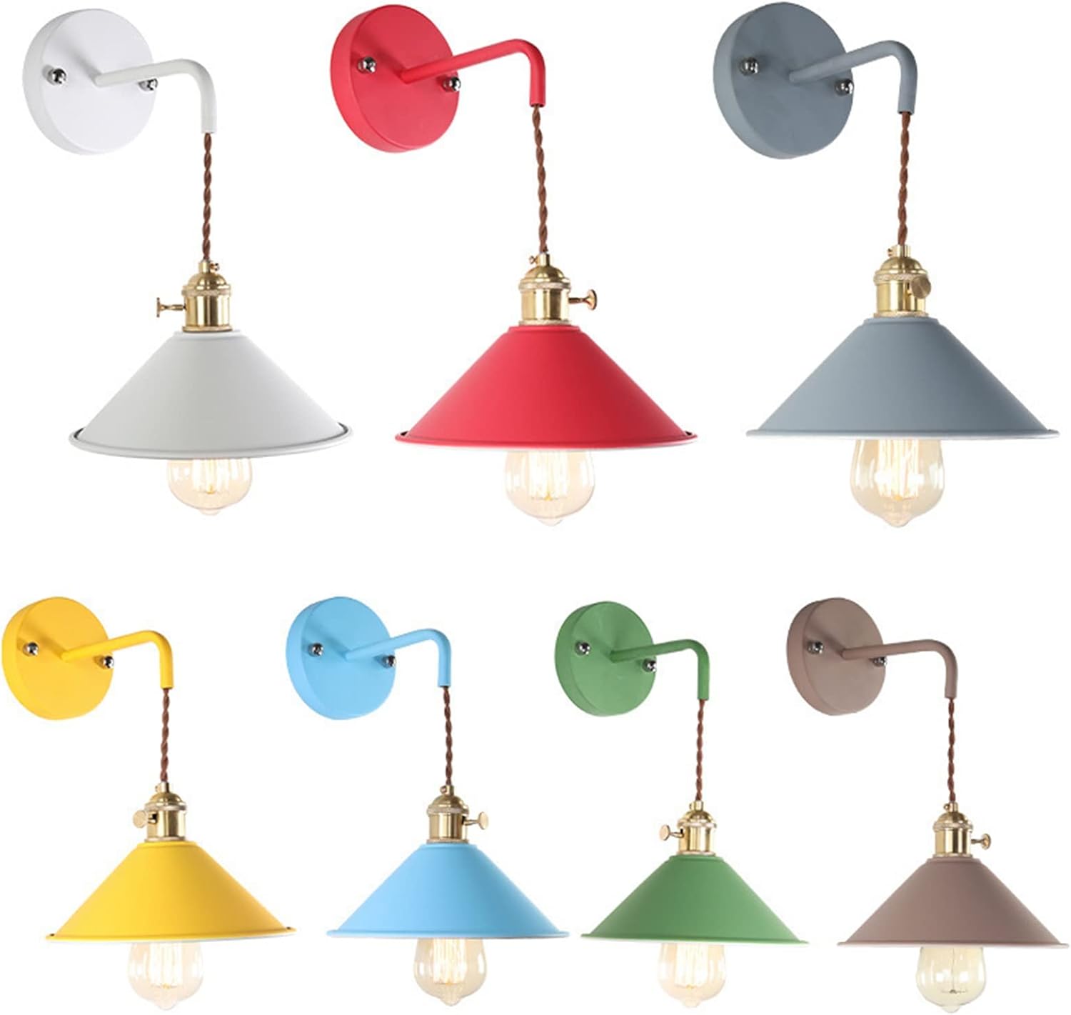 Nordic Wall Sconce Lamps - Macaron E26 Edison Copper Wall Mounted Lighting, Frosted Paint Body Bedside & Bathroom Vanity Spotlights