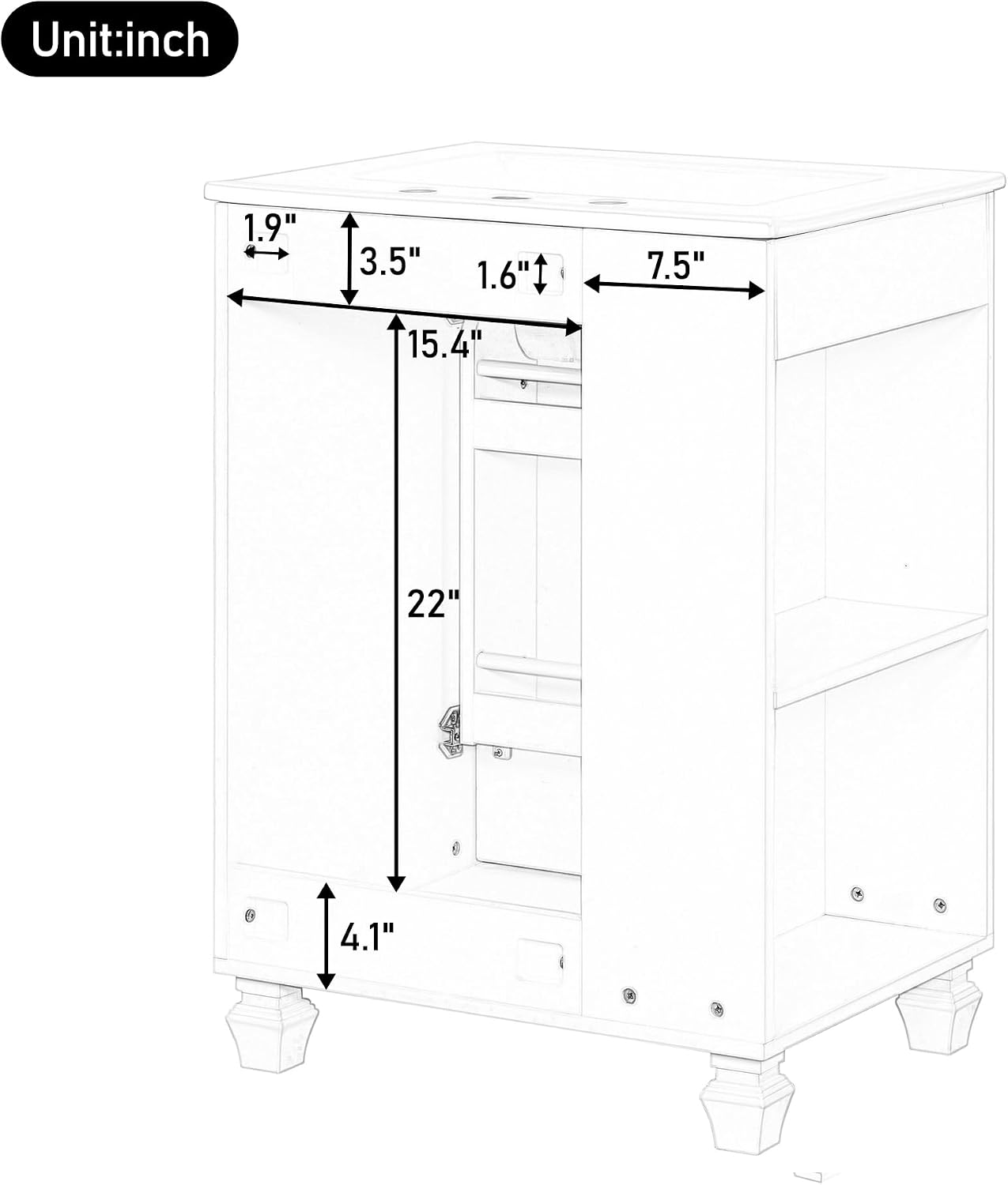 24-inch Bathroom Vanity with Sink Combo, Free-Standing Single Storage Cabinet with Door Shelf, Side Open Storage, and Cabinet, Vanity with Ceramic Basin for Bathroom (Black)