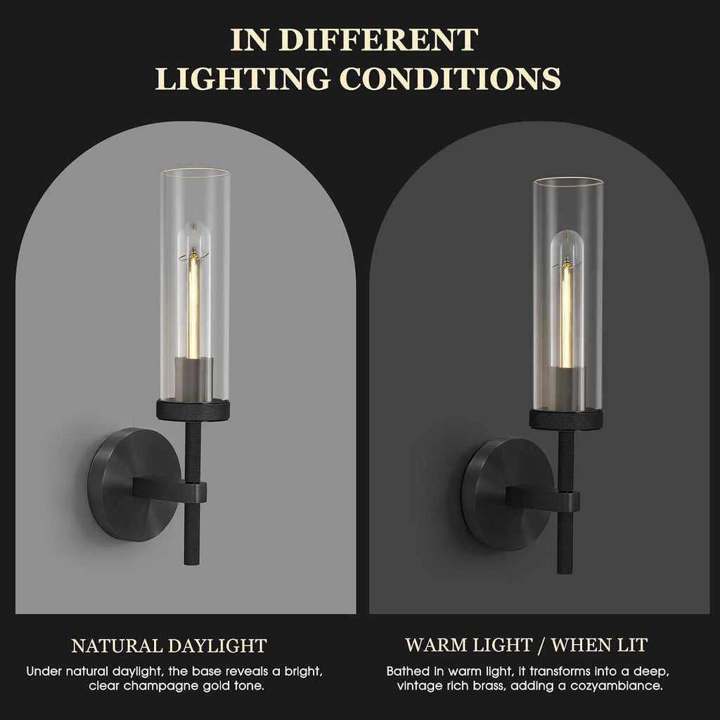 Knurled Wall Sconces, 1 Pack Black Wall Sconce Lights, 14' Black Bathroom Wall Sconces, Glass Linear Sconce Wall Lighting, Vanity Lights Bathroom Light Fixture Wall Lights for Living Room