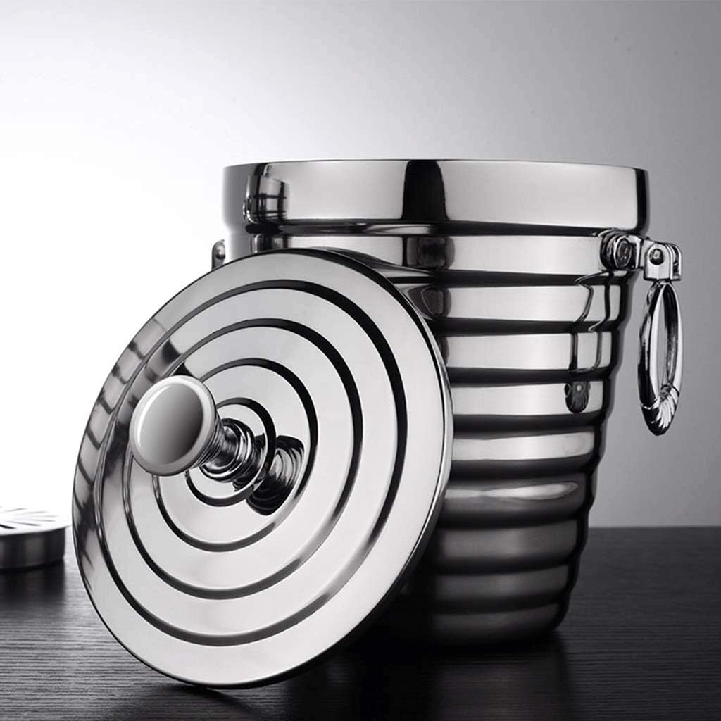 ice bucket, Ice Bucket Thick Double Stainless Steel Ice Bucket Ice Bucket Wine Red Beer Ice Bar Hotel Insulation Ice (Size : 14 * 8.21 * 15cm)