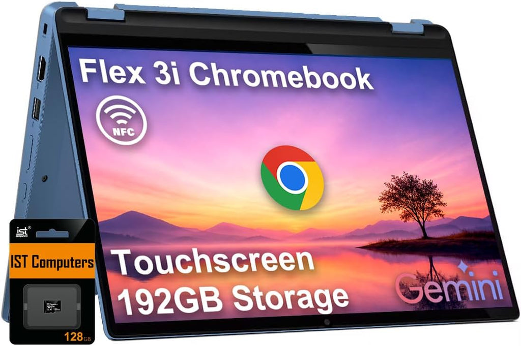 Lenovo IdeaPad Flex 3i Chromebook 2-in-1 Laptop (12.2' FHD+ Touchscreen, Intel N100, 4GB DDR5, 192GB Storage (64GB eMMC + 128GB SD Card)) for Home & Student, Long Battery Life, NFC, Chrome OS, Blue