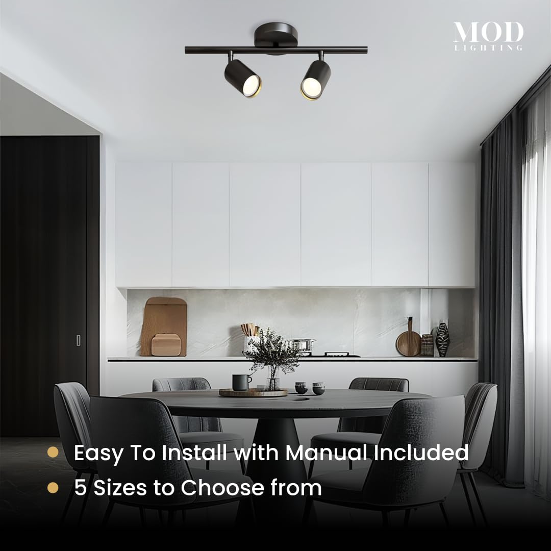 MOD LIGHTING Harris | Modern Track Lights LED, Indoor Ceiling Light Fixture for Living Room, Kitchen Island Ceiling Lighting, Solid Brass Light Fixture (Βlack | Warm White | 2 Lights)