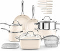 Gotham Steel 20pcs Pots and Pans Set Non Stick Ceramic Cookware Set with Deep Frying Pan Set & 6pc Knife Set, Made without PFOA PFOS, Lasts 2x Longer, Oven & Dishwasher Safe
