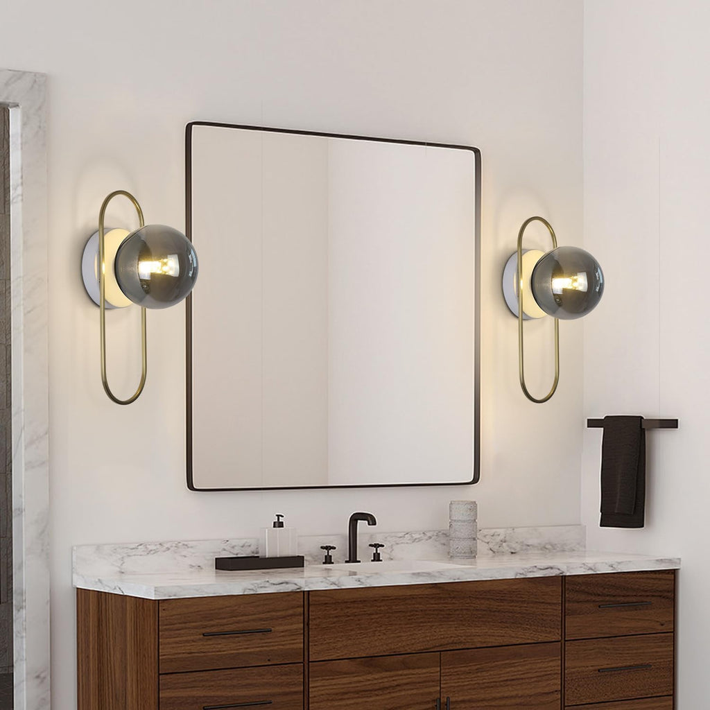 Modern Brass Wall Sconce Mid Century Glass Wall Sconces Brushed Gold Wall Lamp Vintage Wall Sconces Set of Two Hardwired Farmhouse Wall Light Fixtures (2 Pack)