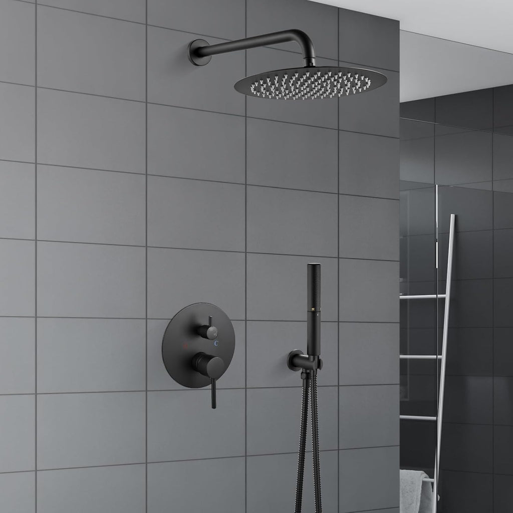 Airuida Shower Faucet Set, Bathtub Faucet Set with 10 Inch Rain Shower Head and Valve,2 Functions Tub Shower Faucet Set for Bathroom-Matte Black